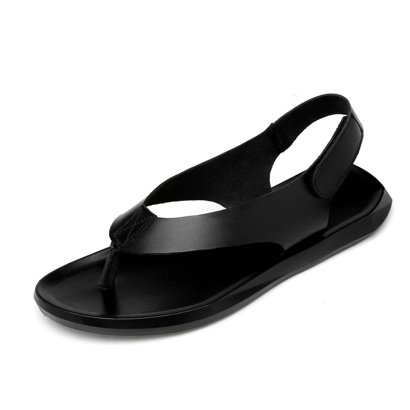 

Summer Men's Flat Rubber Black Genuine Leather Flip Flop New Design Fashion Casual Slip on Sandals Leather Flip Flops Man %