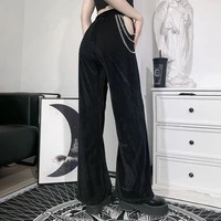 women 2021 gothic black high waist casual loose y2k pants dark sexy hollow out chain wide leg straight pants harajuku trousers