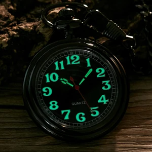 Светящиеся кварцевые карманные часы для мужчин и женщин, черного серебристого и золотистого цвета подвеска на цепочке, светится в темноте, светильник том