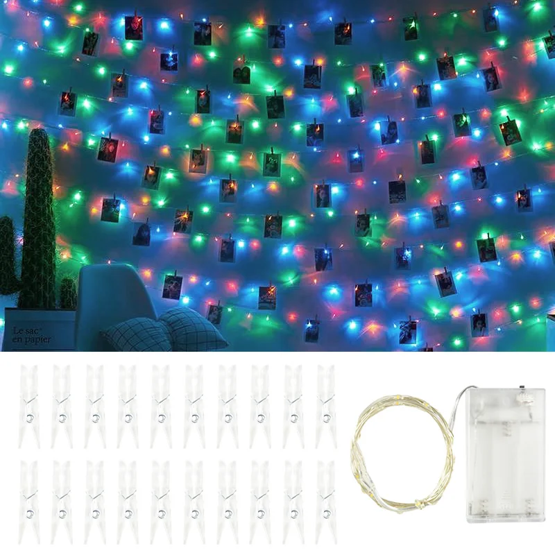 

20 LED String Lights 2M Photo Clip Fairy Lights for Birthday Valentine's Day Festival Backdrop Banner Home Party Light Decor