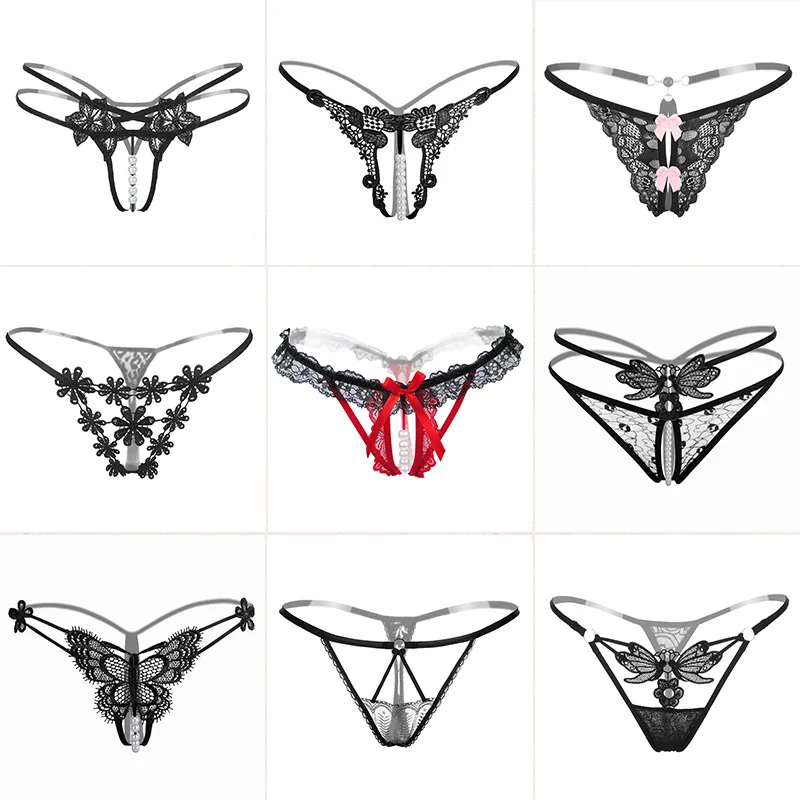 

Sexy Thong Hot Lace Embroidery Transparent Temptation Panties Ladies Low Waist Hollow T-back Women Lingerie Cotton