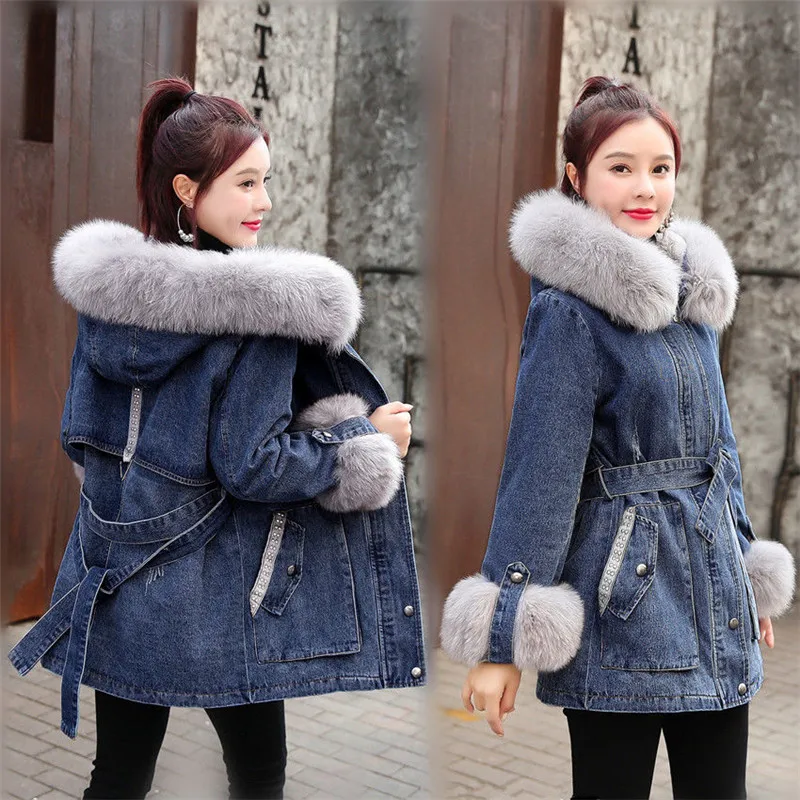 

Winter Denim Jacket Women 2022 New Female Cowboy Coat Loose Denim Parker Jacket Ladies Hooded Windproof Overcoat C