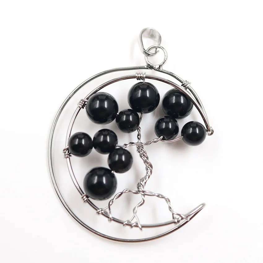 Посеребренная проволочная оболочка полумесяц тигровый глаз каменная подвеска