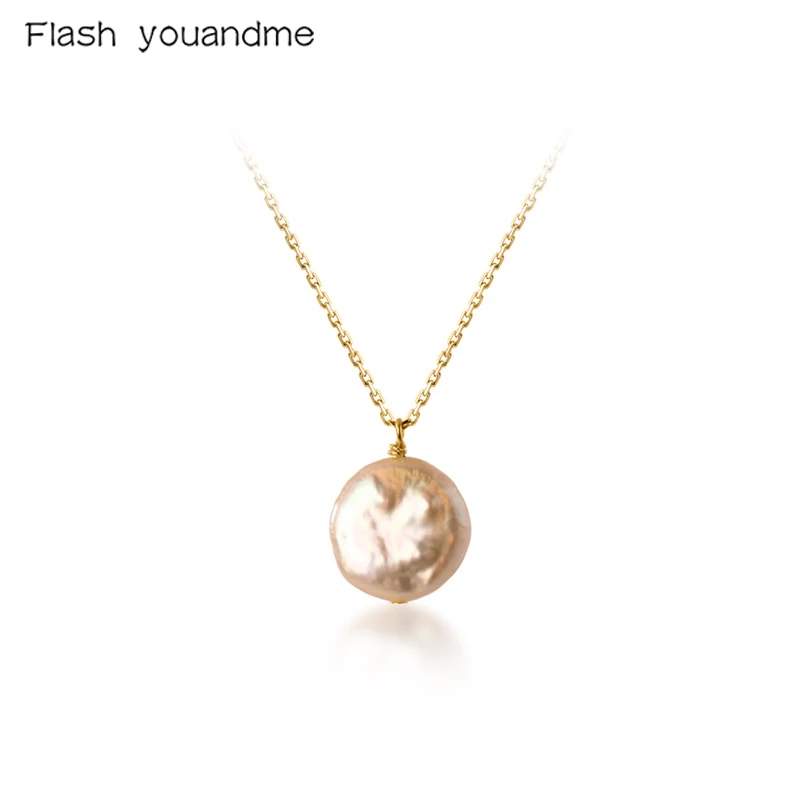 

Flash youandme Genuine 100% 925 Sterling Silver Natural Baroque Pearl Charms Pendant Necklace for Women Korean Party Jewelry