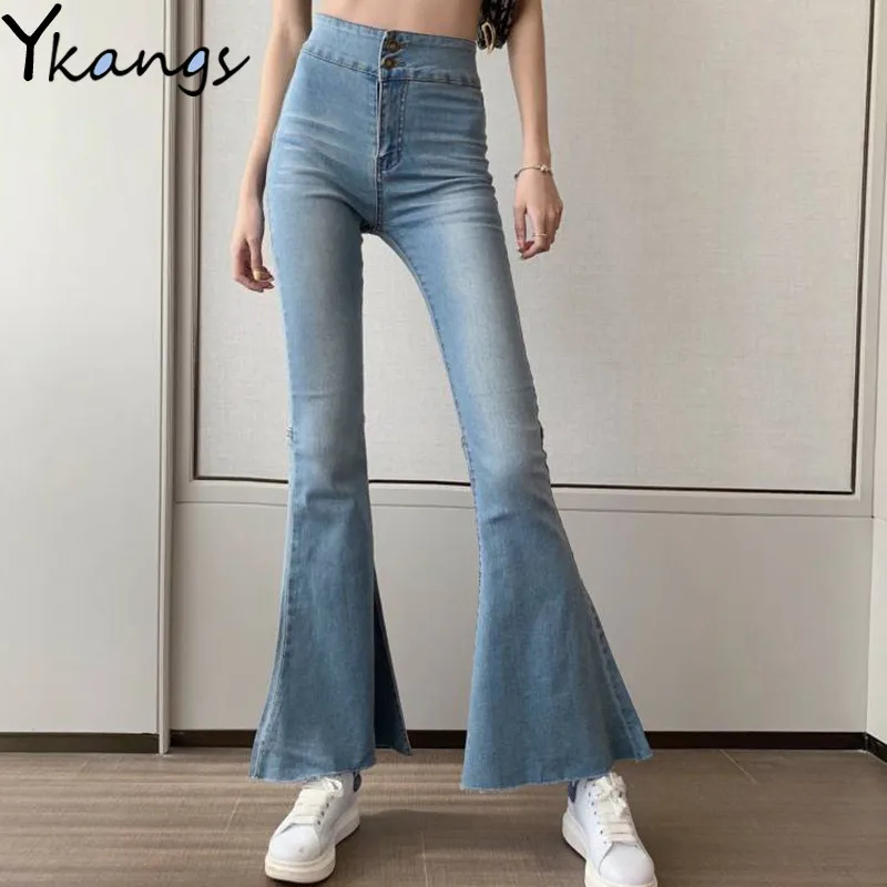 Джинсы Mom с высокой талией облегающие джинсовые расклешенные брюки женские