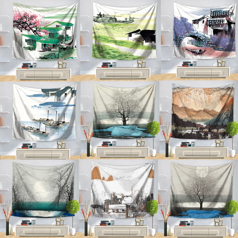 Психоделические гобелены деревья пейзаж настенные подвесные кушетки чернильная