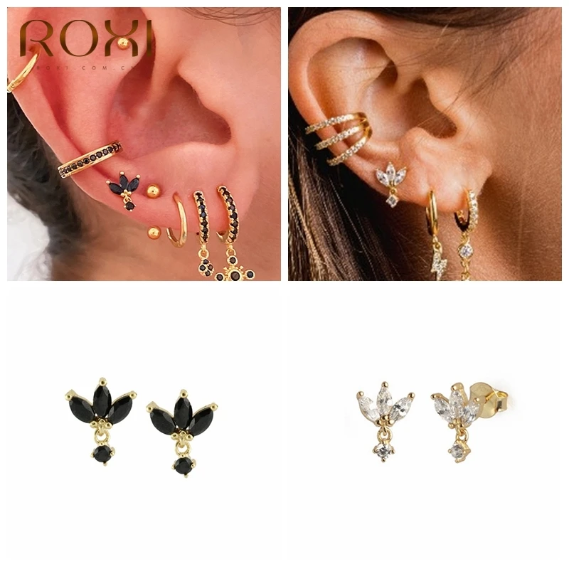 Женские серьги-гвоздики в виде короны и клевера из серебра 925 пробы | Украшения