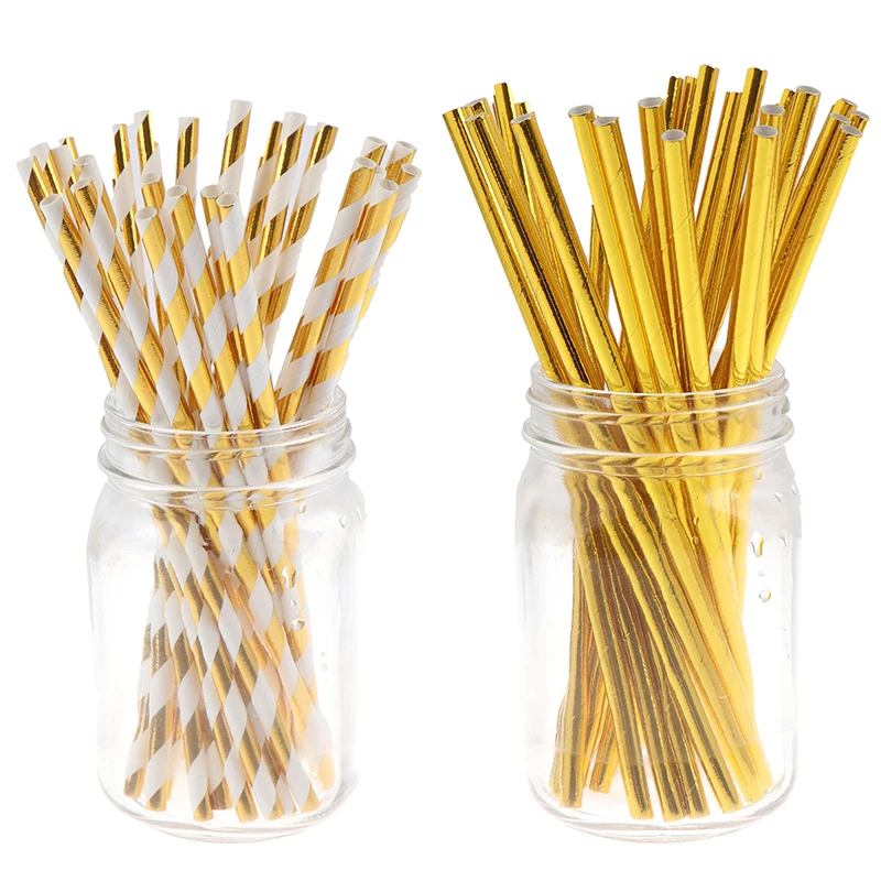 

25PCs Foil Gold Stripe Paper Straws Party Decoration Hot Sale Wedding Drinking Straws