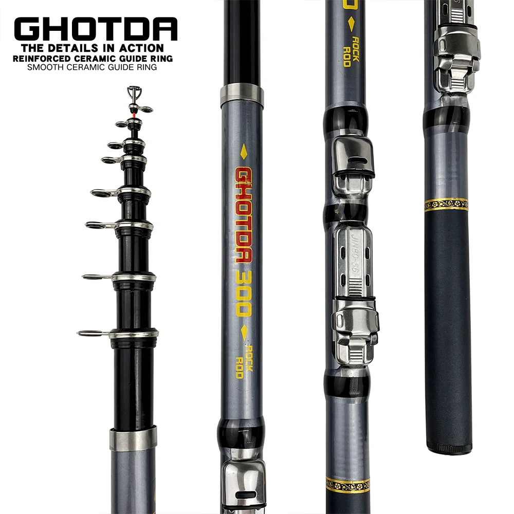 

GHOTDA Spinning Rod Rock Fishing Carbon Fiber Mini Telescopic Portable 1.5/1.8/2.1/2.4/2.7/3.0M