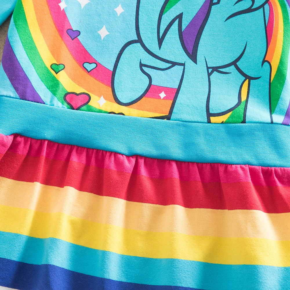 JUXINSU My Baby Girls Little Pony Cartoon Girl Rainbow Long Sleeve Dresses Pony Casual Dress Autumn Winter Home Wear 1-8 Years