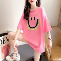 make summer wear han edition easing round collar embroidery printing jacket long big yards in the womens short sleeve t shirt