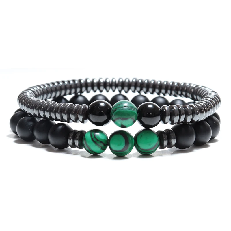 Fashion 2 Pcs/Set Natural Stone Beads Bracelet Luxury Hematite Obsidian Yoga Braclet Sets For Men Armband Mala Jewelry Bileklik | Украшения