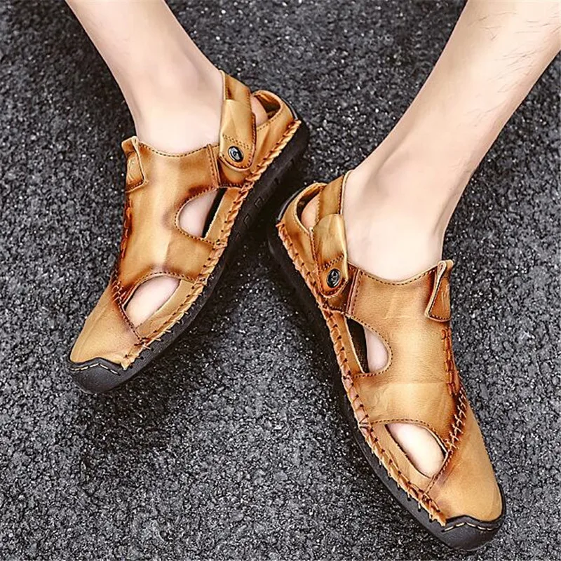 

Large size thick-soled men's leather sandals fashion platform sandals men shoes casual bottom mens slides slippers beach shoes