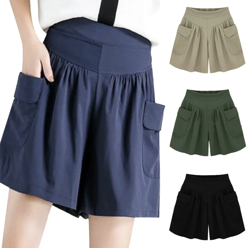 

Шорты женские с большими карманами, однотонные штаны с завышенной талией для бега, большие размеры