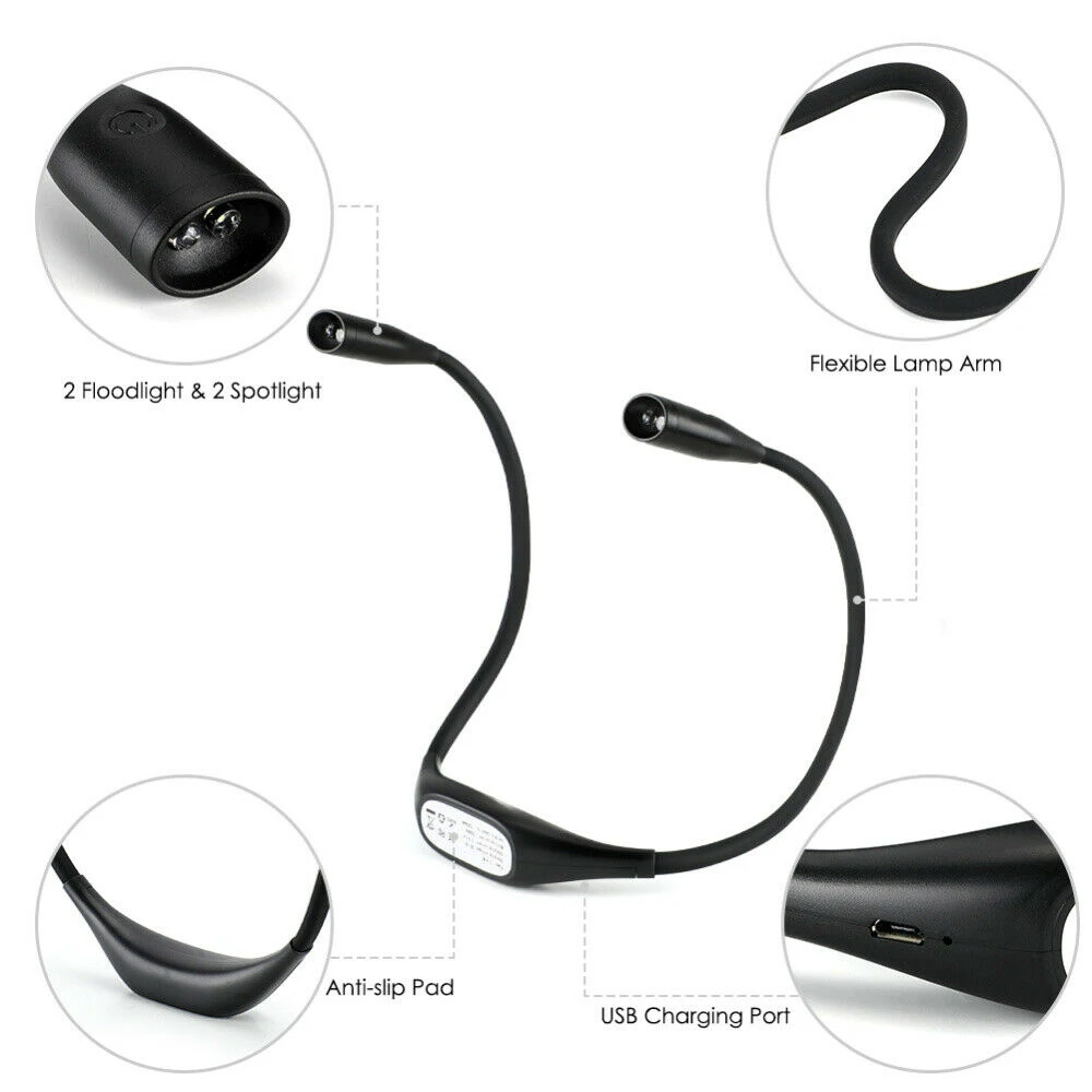 1pc LED Hanging Neck Light 3 Adjustable Brightness Book Reading Lamp Portable USB Charging Night Running Lights | Лампы и освещение