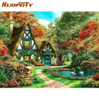 RUOPOTY 60x75 см Рамка Картина маслом по номерам Фотофон домик дерево пейзаж картины по номеру современный домашний Декор в гостиную подарки сделай сам