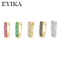 eyika new two rows zircon u shape hoop earrings gold silver plated geometric rectangle women aretes fine fashion jewelry gift