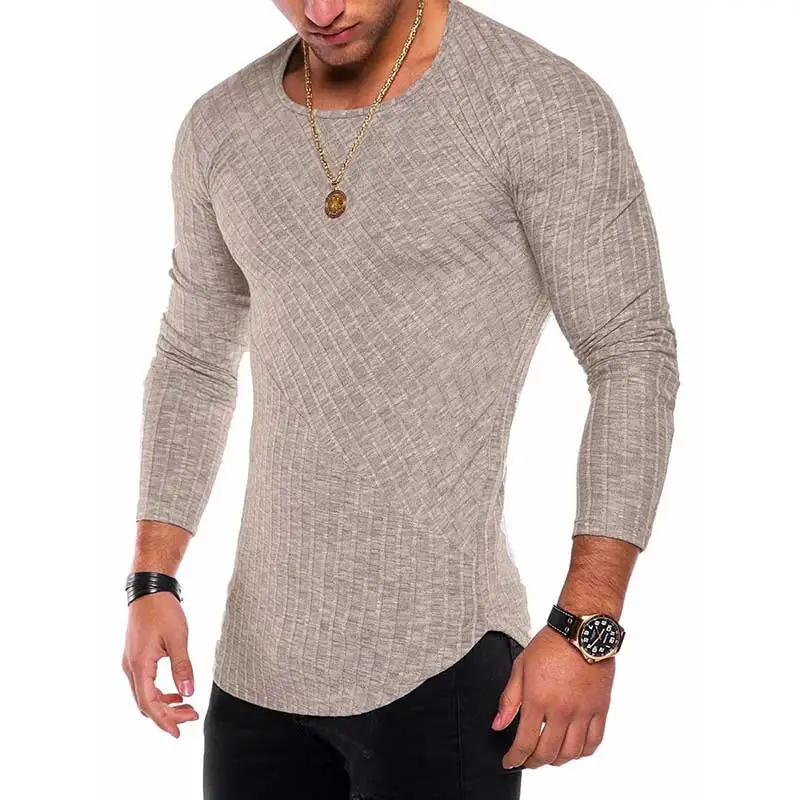 

Spring New Slim Fit T Men Tops Tees Casual Male Long Sleeves Solid Color Muscle Man Men Fitness