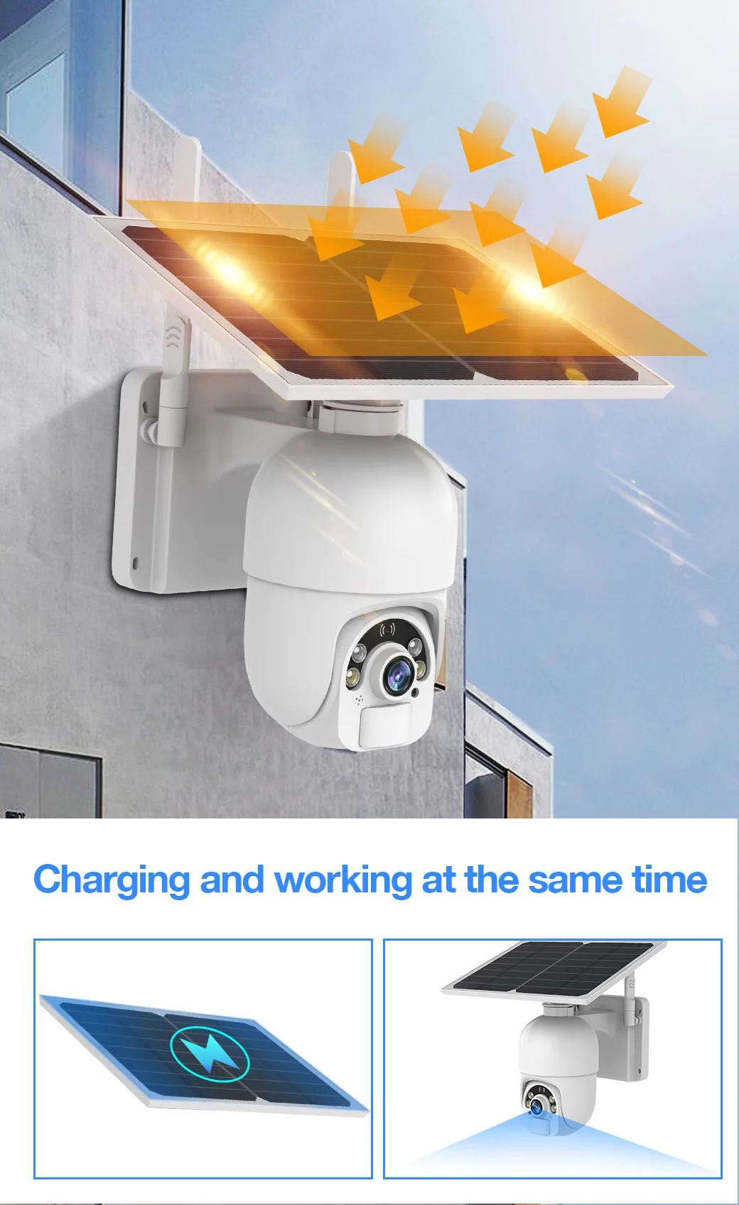 

1080P Solar Power Wifi Wireless Outdoor IP Camera Rechargeable Battery Human Detection Night Vision Two Way Audio Cam