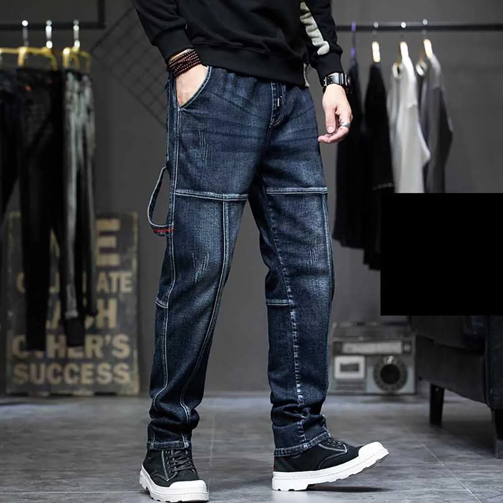 Fashion Plus Size Harem Jeans Men Casual Denim Pants Loose Baggy Hiphop Trousers Streetwear Elastic Waist Cargo Pants Clothing