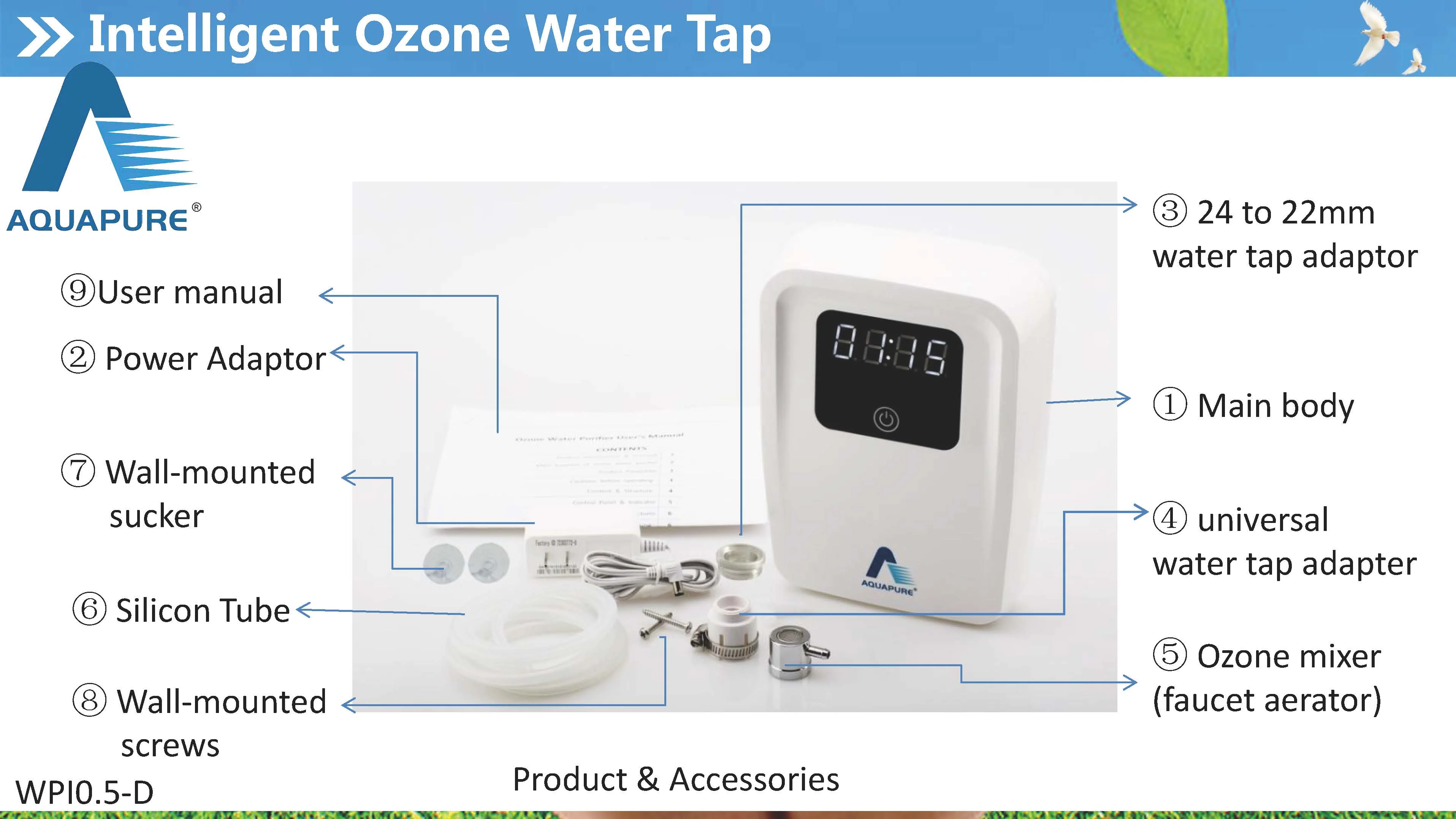 

CE RoHS certified Patented German Tech Automatic Tap Water Purifier Food Detoxifier For Kitchen Ozone Generator WPI0.5-D