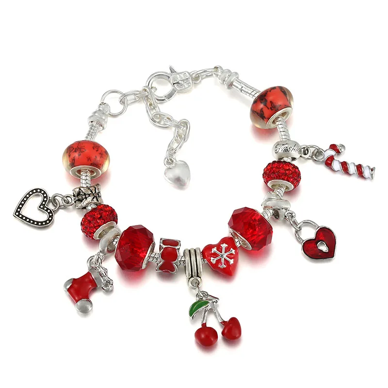 

Winter New Festive Red New Year Transit Bead Charm Women Bracelet DIY Brand Children's Bracelet Jewelry Direct Shipment