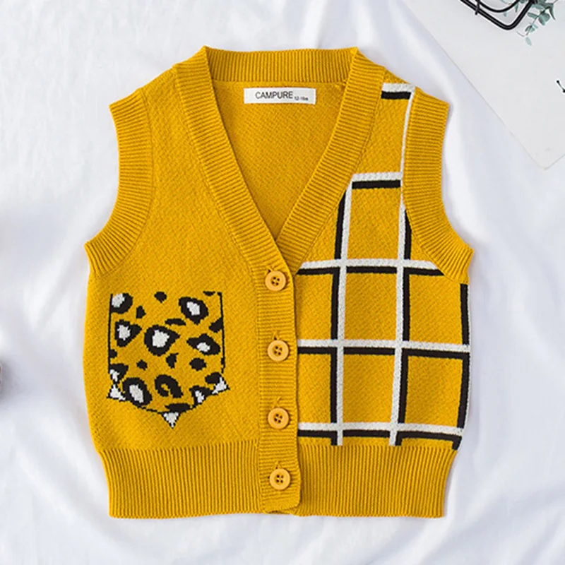 Детский вязаный жилет для мальчиков и девочек модный с V-образным вырезом в