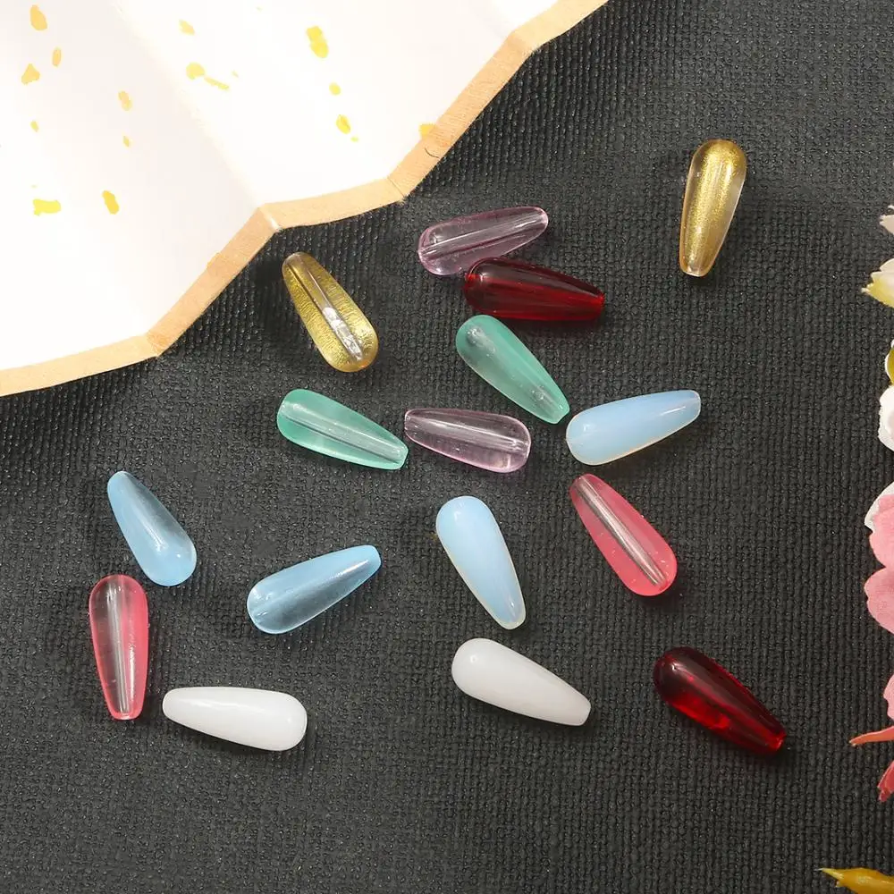 10Pcs/lot 8x19mm Multi Colors Smooth Glass Beads Water Drop Loose Spacer DIY Jewelry Findings For Bracelet Earring Making | Украшения и