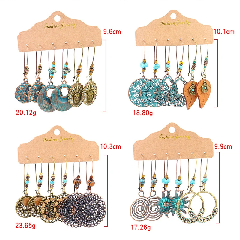 

Drop Earrings Sets Ethnic Vintage Dangle Earrings Set For Women Bohemian Style Tassel Statement Earrings Handmade Jewelry