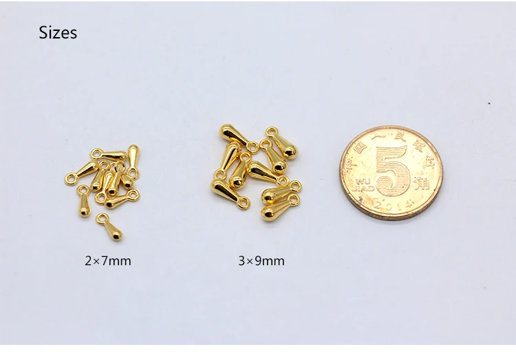 

100pcs Gold/Rhodium/Antique Bronze Metal Water Drop End Beads 2*7 3*9mm Extender Chain Pendant Supplies For DIY Jewelry
