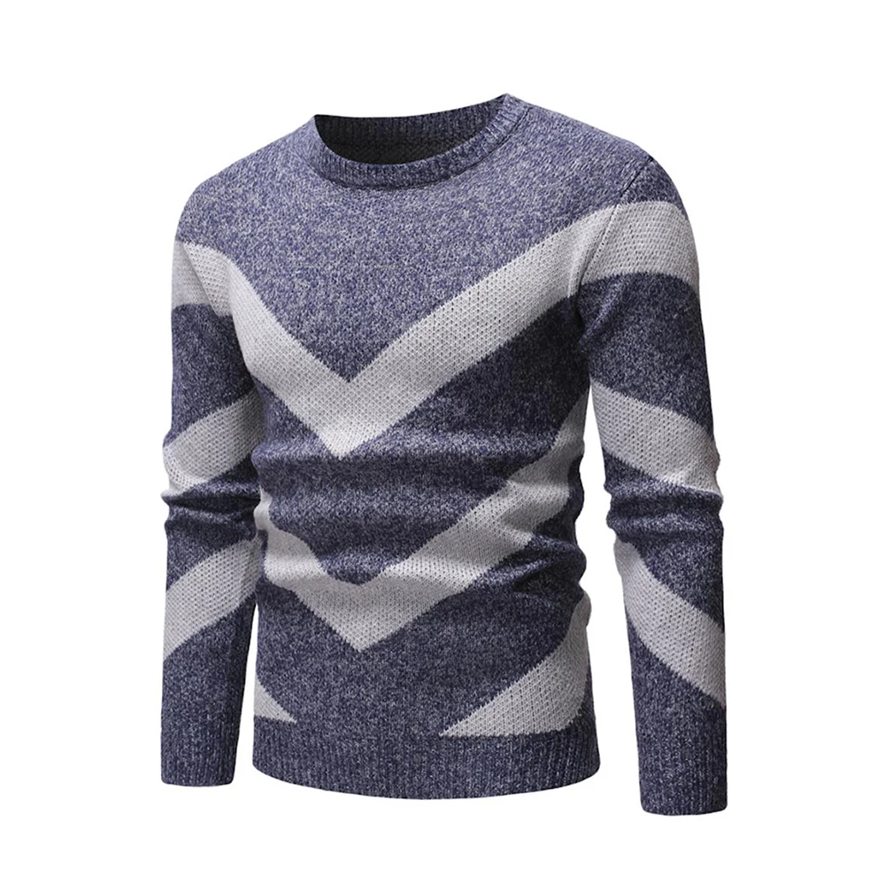 

Casual Stripe Sweaters Slim Fit Men's Round Neck Color Block Pullover Sweater Knit Jumpers Winter Warm PulloversFashion Clothes