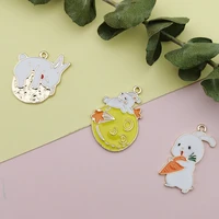 10pcs animals enamel charms alloy pendants cute bunny moon rabbit charms for diy jewelry making earring bracelet floating fx447