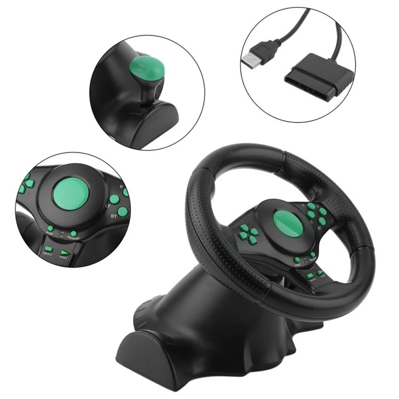 

Racing Game Steering Wheel For 360 Ps2 For Ps3 Computer Usb Car Steering-Wheel 180 Degree Rotation Vibration With Pedals