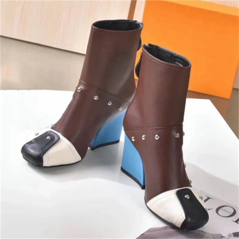 

Chaussure Femme Rivet Mixed Colors Chelsea Boots Thick Sole Boot Women Ankle Female Shoes Luxury Brand Designer Botas Mujer