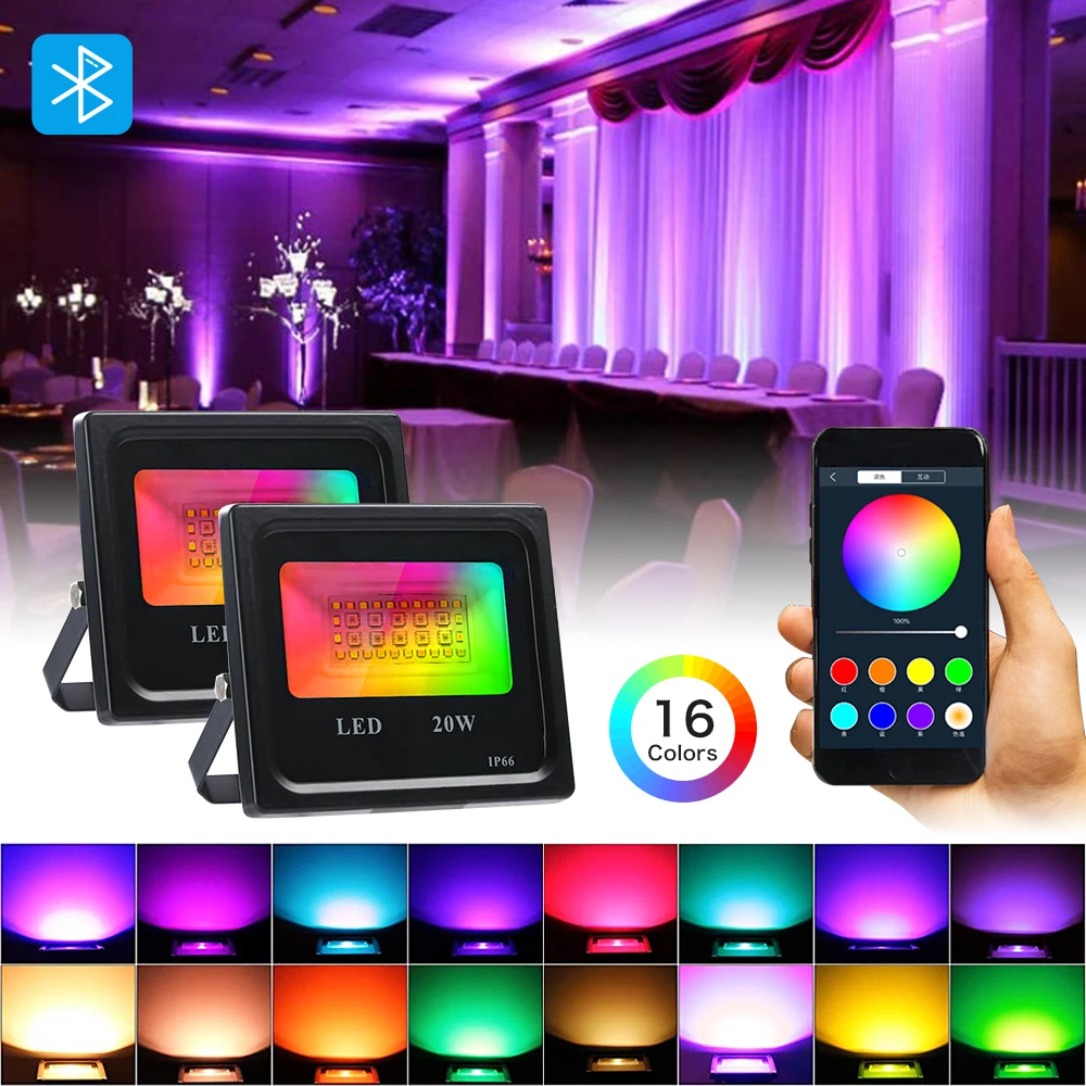 

Smart LED Flood Lights 20W Bluetooth APP Group Control Wifi RGB Smart Flood Lights IP66 Waterproof Garden Landscape Lighting