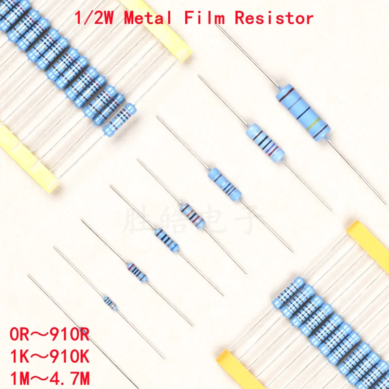 

100pcs 1/2W Metal Film Resistor 1R ~ 2.2M 100R 220R 330R 1K 1.5K 2.2K 3.3K 4.7K 10K 22K 47K 100K 100 220 330 1K5 2K2 3K3 4K7 Ohm