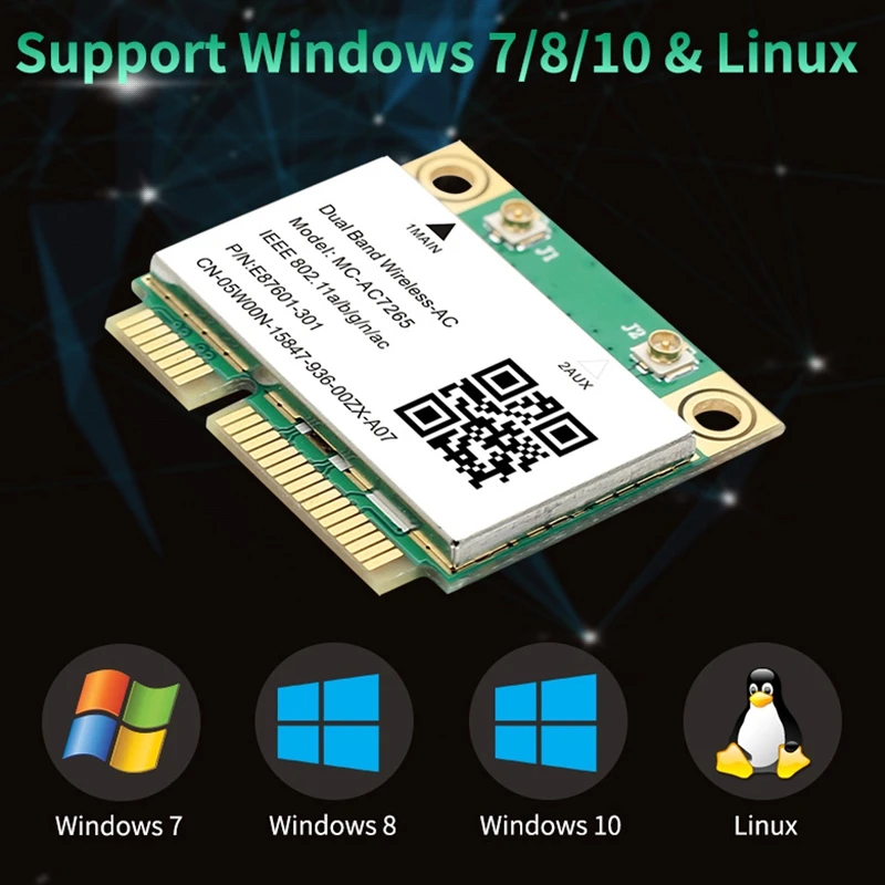 

MU-AC7265 Wifi Dual Band Wireless Half Mini PCI-E Network Wlan Wifi Card Bluetooth 5.0 802.11A 2.4Ghz/5Ghz Adapter