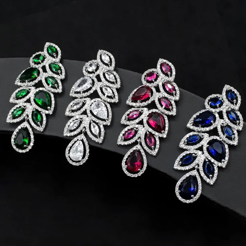 

Multi-color Luxury Heart Long Earrings For Women Large Zircon Pendants Retro Aesthetic Accessories Wedding Drop Earring Gifts