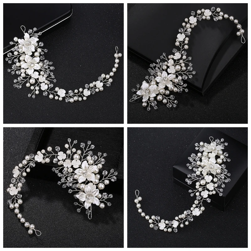 

Bride Headband Pearl Floral Jewelry Women Wedding Hair Band Handmade Decoration