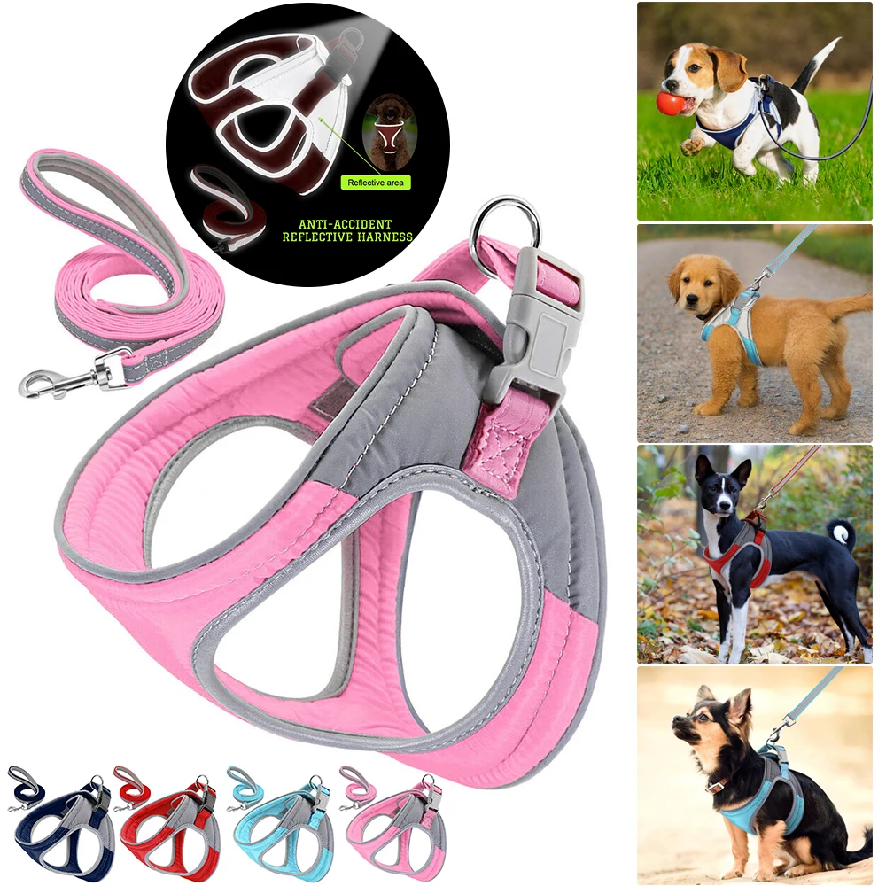 

Dog Harness and Pet leash Sets for Small Medium Dogs Chihuahua Pug Adjustable Reflective Soft Padded Dog Harness Leashes Vest