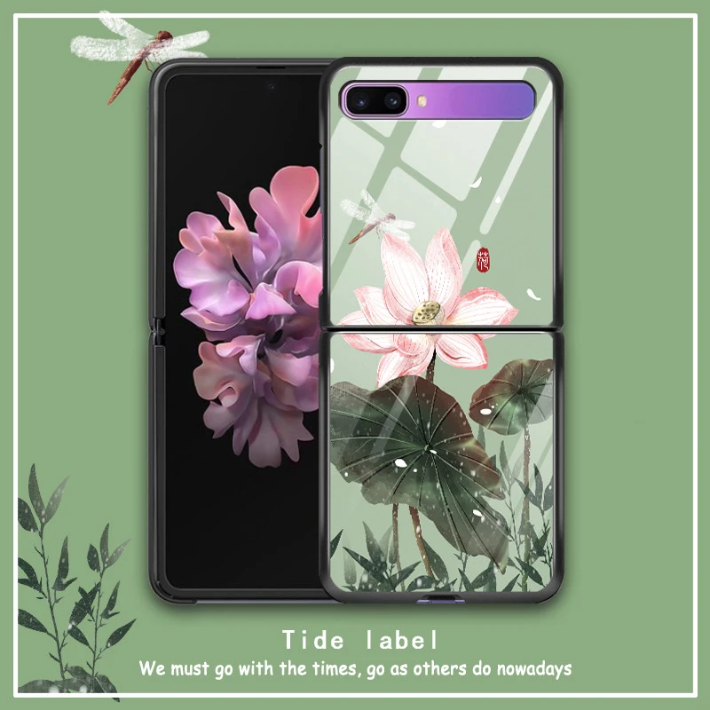 

Z Flip 3 Funda Case for Samsung Galaxy Z Flip 3 Tempered Glass Shell Flower Pattern Coque Phone Case Cover Capa Z Flip3