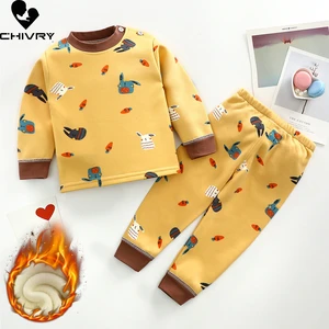 New 2021 Kids Boys Thicken Pajama Sets Cartoon O-Neck Tops with Pants Baby Girls Autumn Winter Soft Warm Sleeping Clothing Sets
