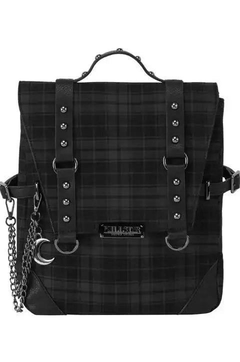 

Plaid Chain Double Shoulder Bag Nylon Cloth Rivet Backpack Large Capacity Shopping Outdoor College Style Fashion Schoolbag Women