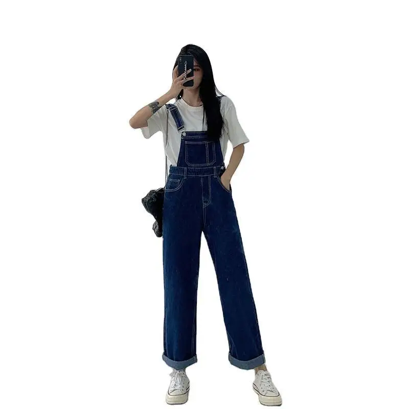

Denim Suspenders Women's Autumn New New Korean Loose Straight Tube Age Reducing Wide Leg Pants Show Thin Versatile Jeans