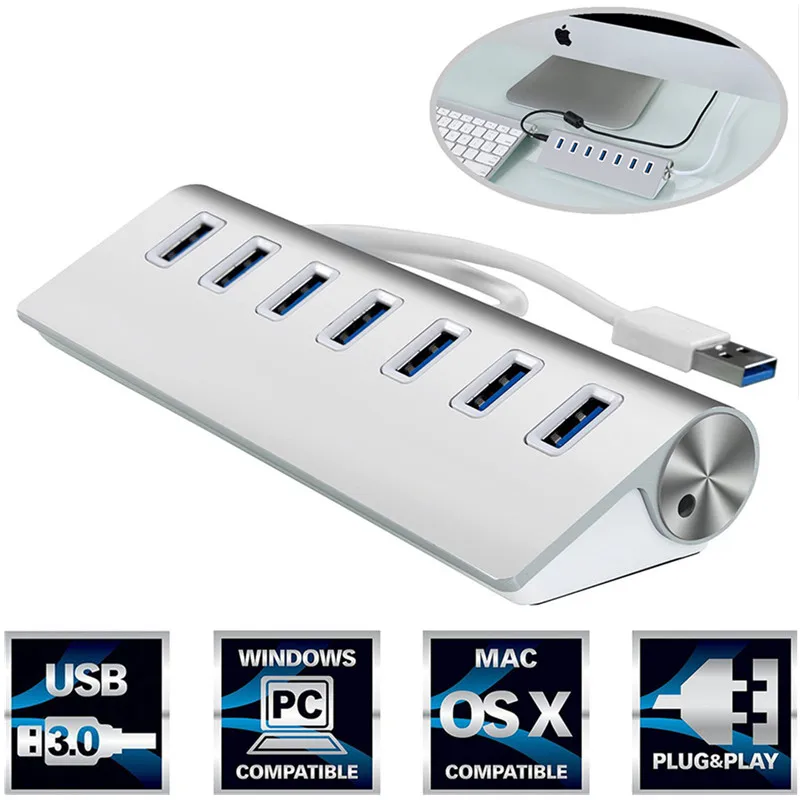 

Высокоскоростной Алюминиевый концентратор с 7 портами USB 3,0 для Apple Macbook Air PC Laptop