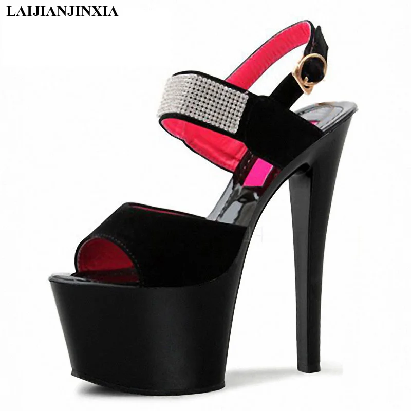 New Fang heel height heel platform women's shoes, 17cm hate day high sandals, water diamond decoration dancing shoes