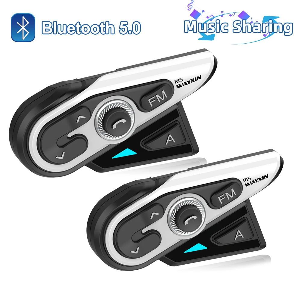 

WAYXIN 1200M Bluetooth Intercom Motorcycle Helmet Headsets 2 Rider BT Wireless Intercom Moto Interphone R15 FM Music Sharing