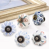 classical hand painted ceramic handle blue and white porcelain pumpkin handle cabinet drawer handle furniture door knobs pulls