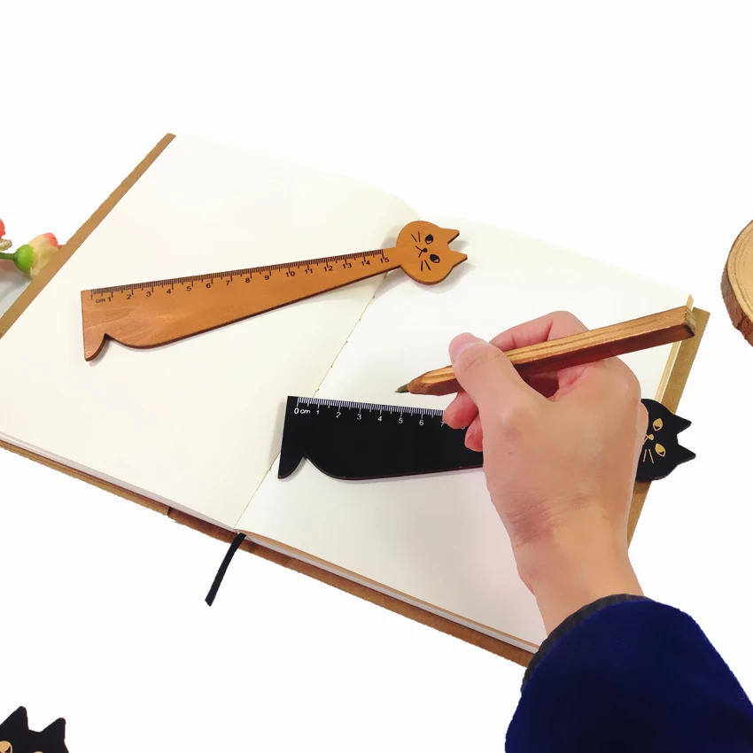 1 шт./лот кавайная деревянная линейка Lucky Cat прямая Линейка школьные