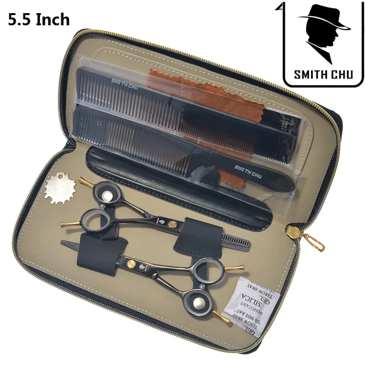 LZS0012 55 with bag Smith Chu 5," черные Парикмахерские ножницы для стрижки волос, филировочные ножницы для салона, парикмахерские инструменты Tesoura, профессиональные салонные инструменты LZS0012 - Цвет: LZS0012 55 with bag